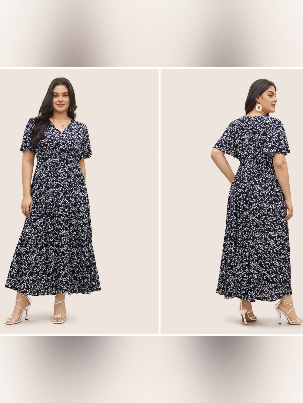Bloom Dress - Flutter Sleeve Ditsy Floral Pocket Split Maxi Dress, Size 18 20